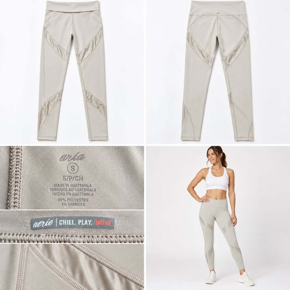 Aerie Chill Play Move Sleek High Rise Mesh Leggings Size Small Taupe Gray
